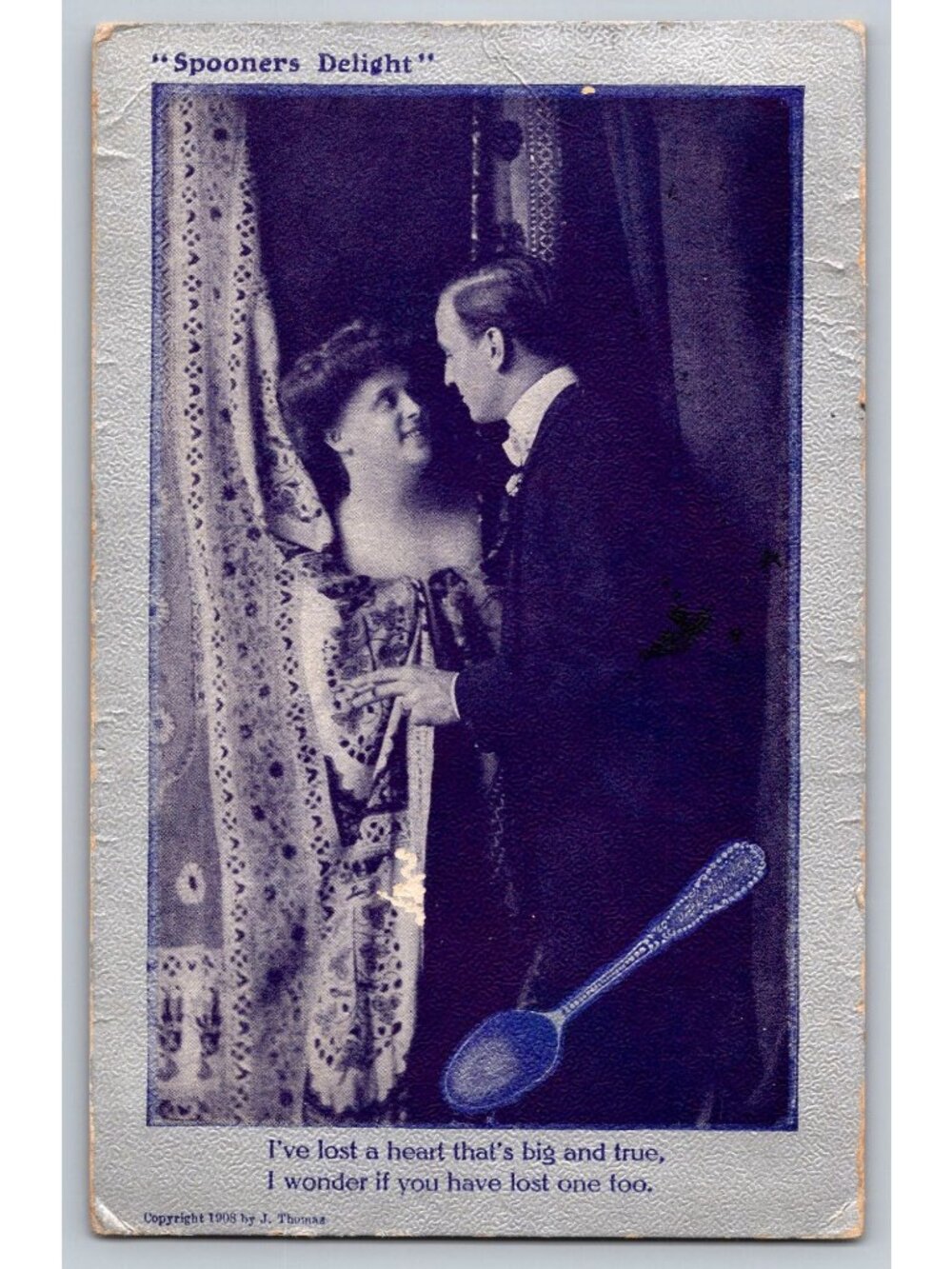 1908 "Spooners Delight" Romance Comic Postcard J. Thomas Dallas TX Postmark